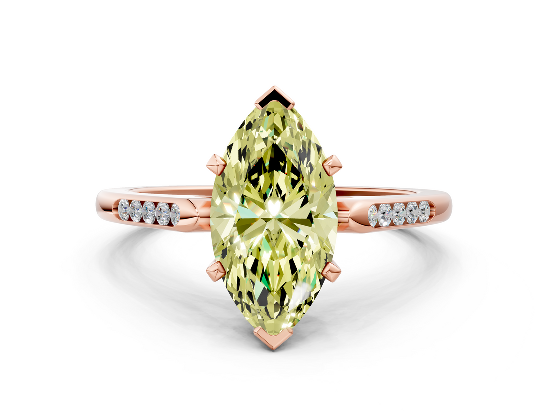 Rose gold Fancy Yellow Marquise  Cut Channel Set Solitaire Engagement Ring with Four-Prong Setting