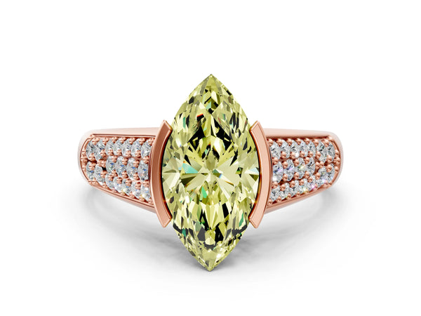 Rose gold Fancy Yellow Marquise Cut Diamond Channel Set Pave Band with Tension Prong Setting