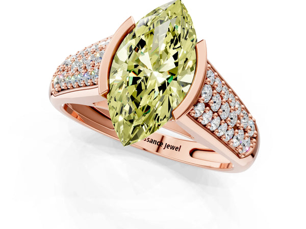 Rose gold Fancy Yellow Marquise Cut Diamond Channel Set Pave Band with Tension Prong Setting