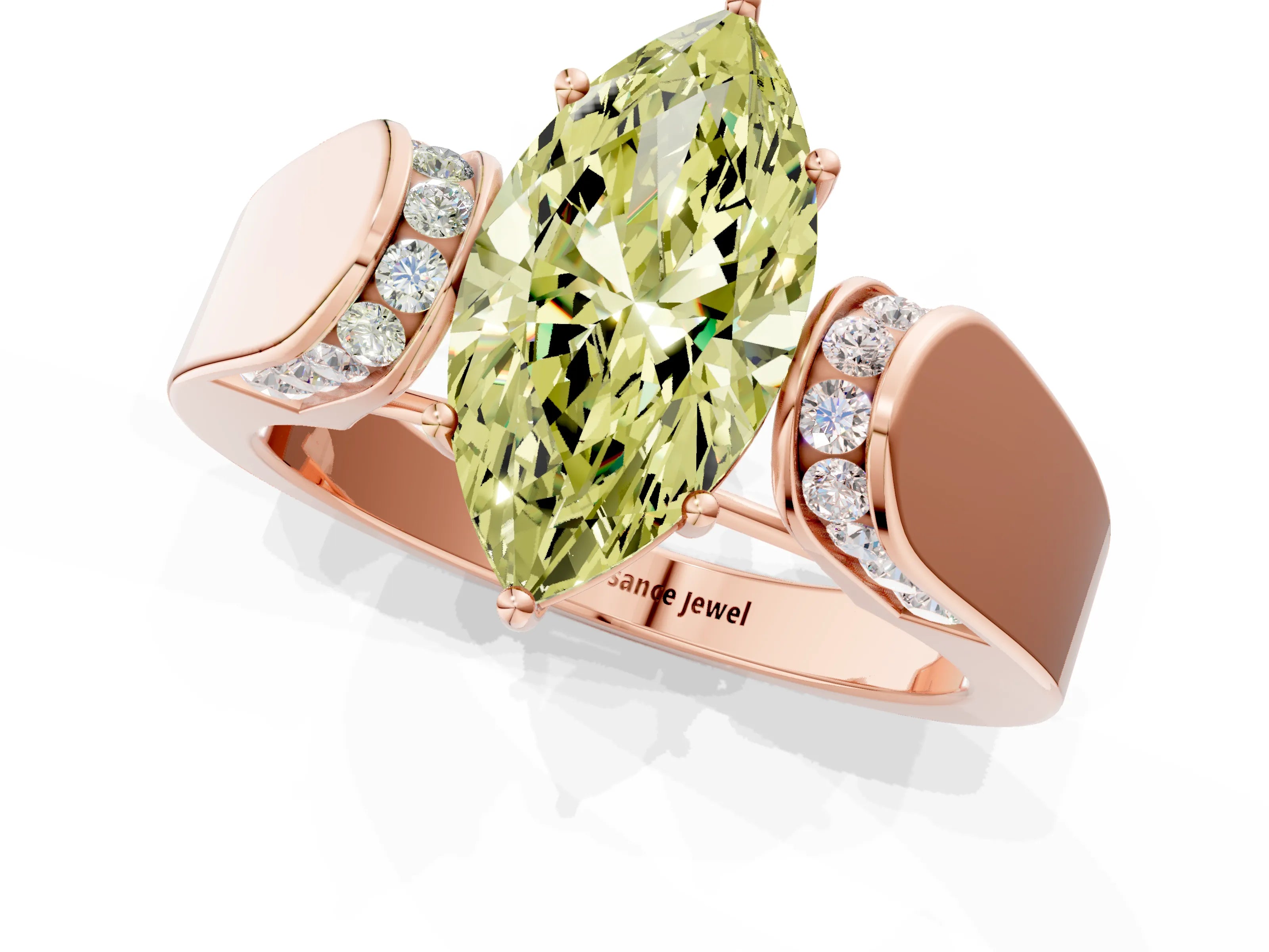 Rose gold Fancy Yellow Marquise Cut Cut Diamond Channel Set Solitaire Ring with Four-Prong Setting_1