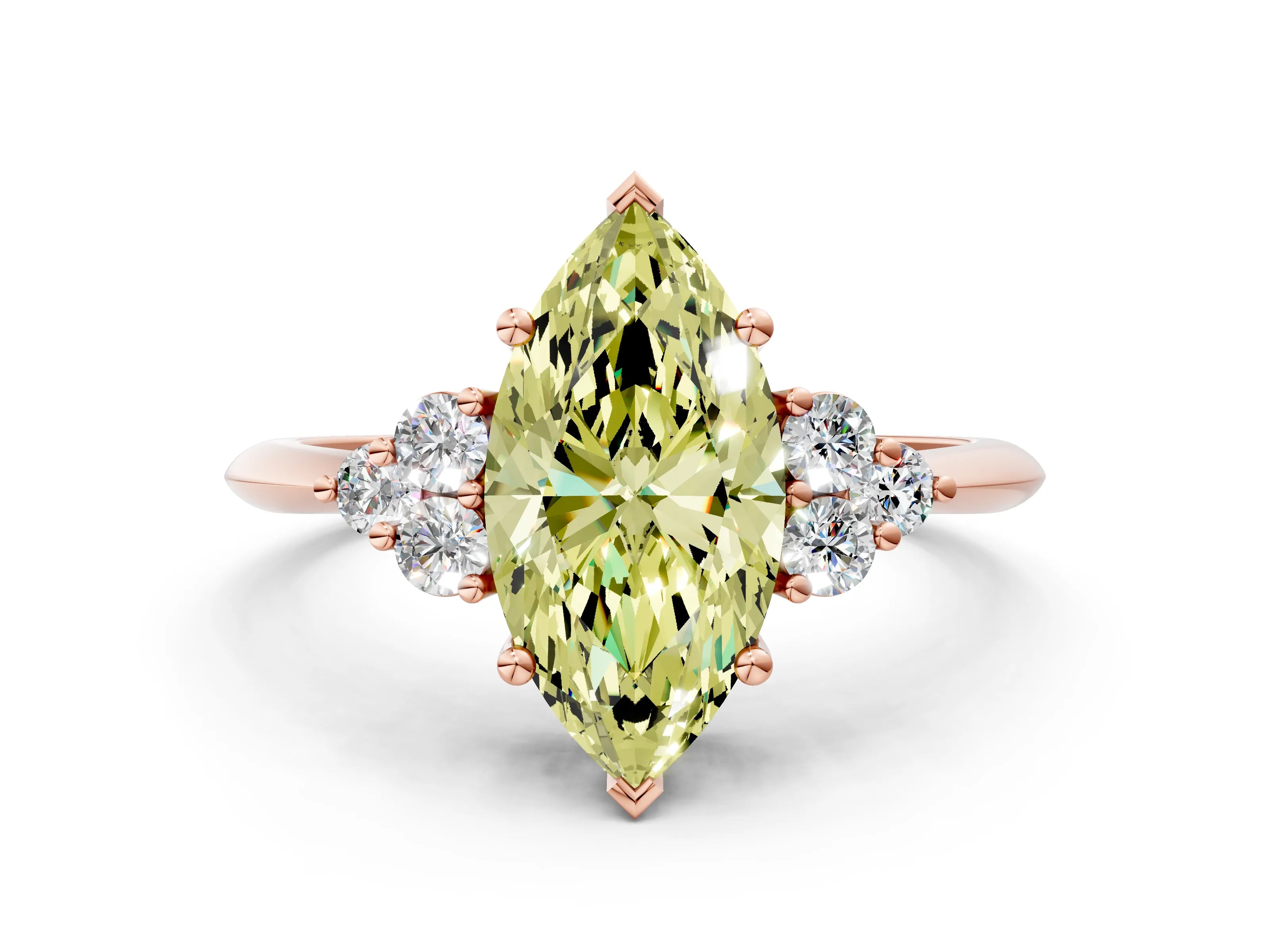 Rose gold Fancy Yellow Marquise Cut Cut Diamond Cluster Ring with Solitaire Band and Four-Prong Setting_12