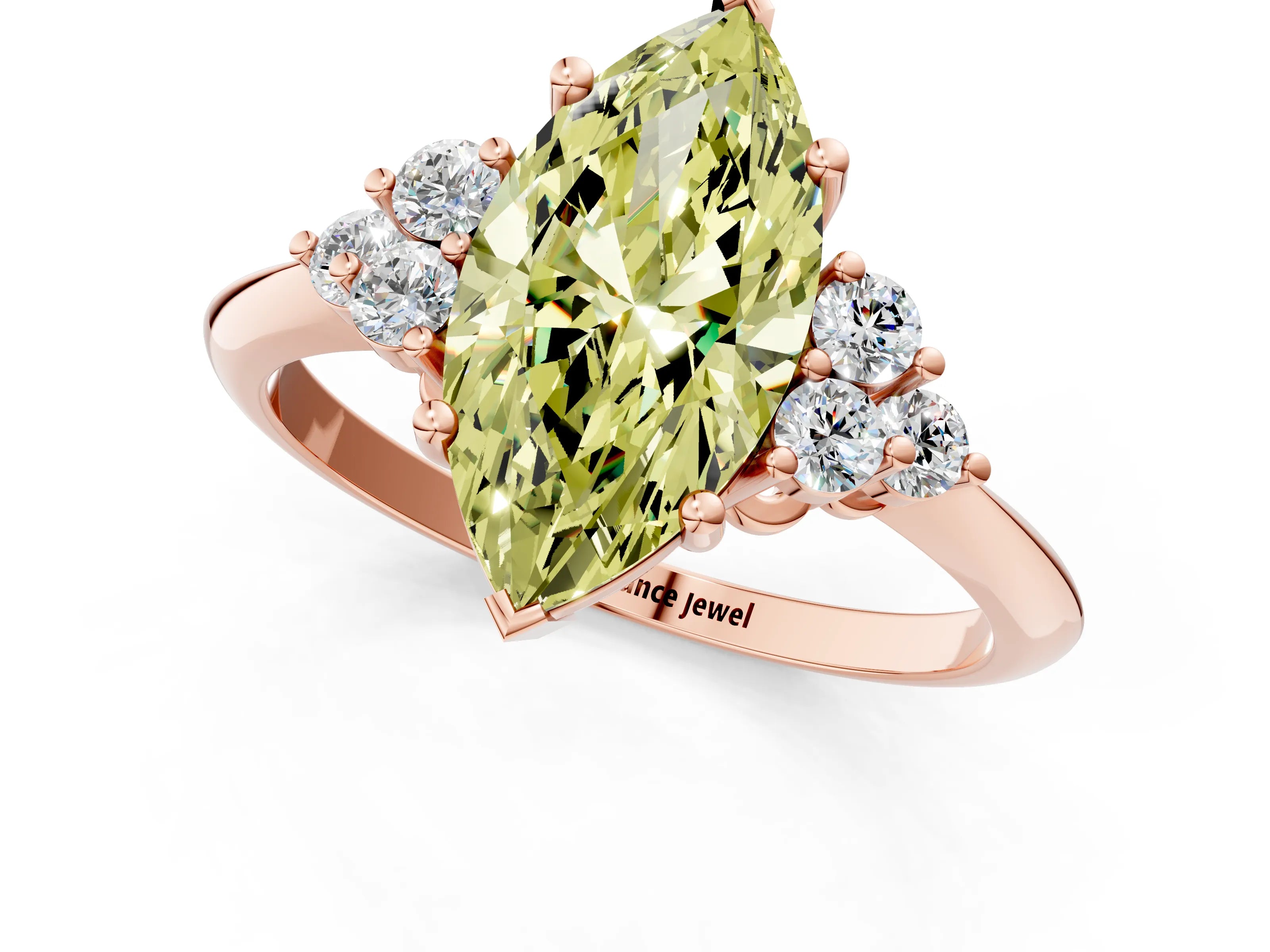 Rose gold Fancy Yellow Marquise Cut Cut Diamond Cluster Ring with Solitaire Band and Four-Prong Setting_13