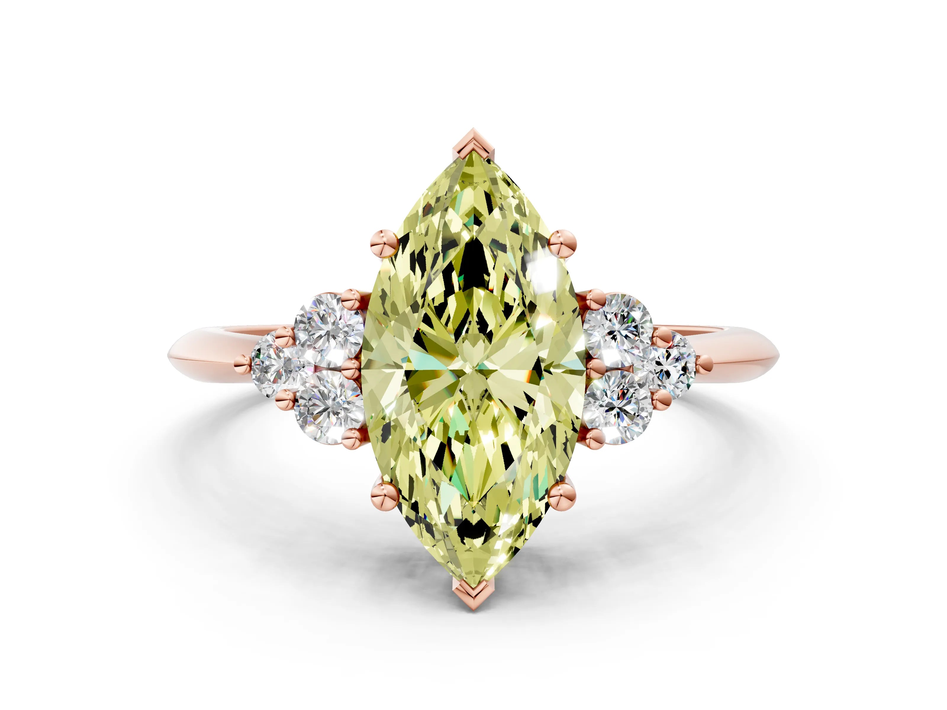 Rose gold Fancy Yellow Marquise Cut Cut Diamond Cluster Ring with Solitaire Band and Four-Prong Setting_13
