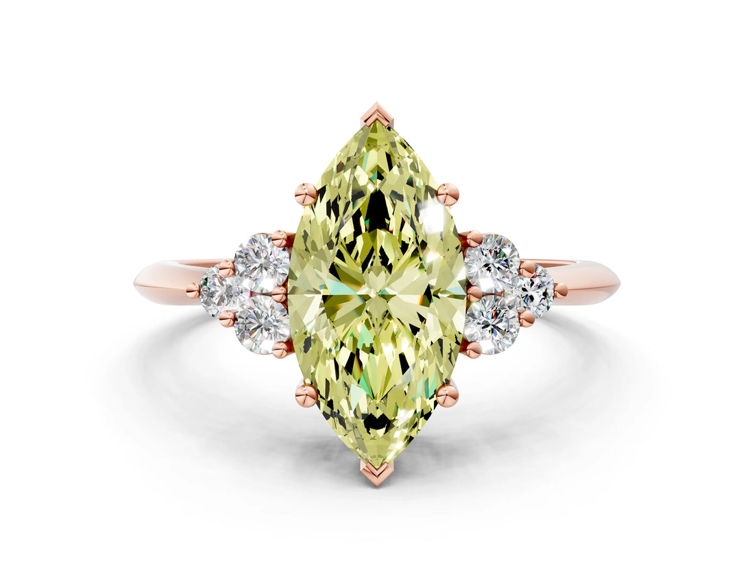 Rose gold Fancy Yellow Marquise Cut Cut Diamond Cluster Ring with Solitaire Band and Four-Prong Setting_13