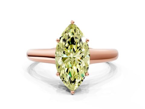 Rose gold Fancy Yellow Marquise Cut Cut Diamond Solitaire Engagement Ring with Tapered Plain Band and Four-Prong Setting