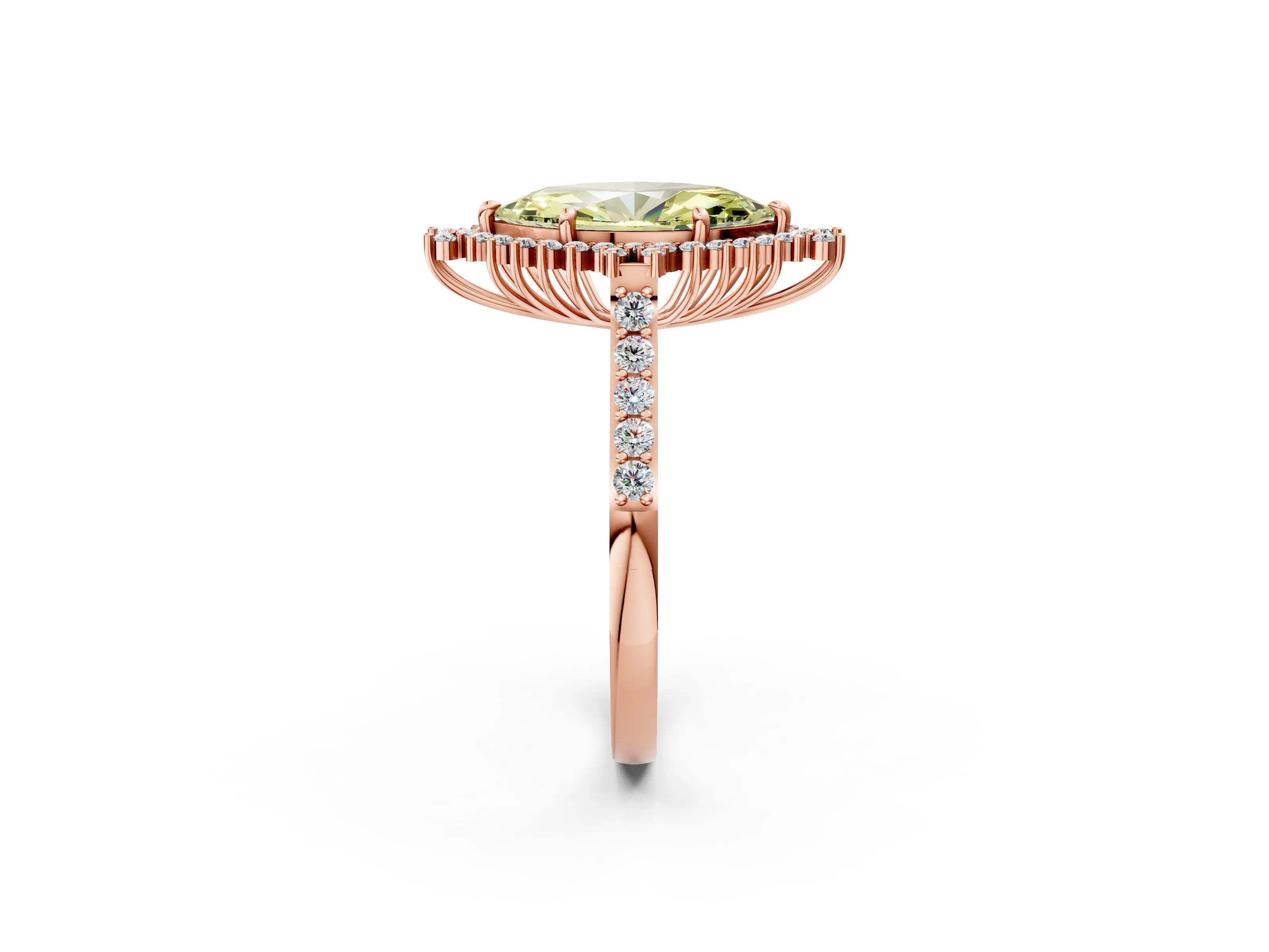 Rose gold Fancy Yellow Marquise Cut Cut Diamond Sunburst Halo Engagement Ring with Pavé Band_2