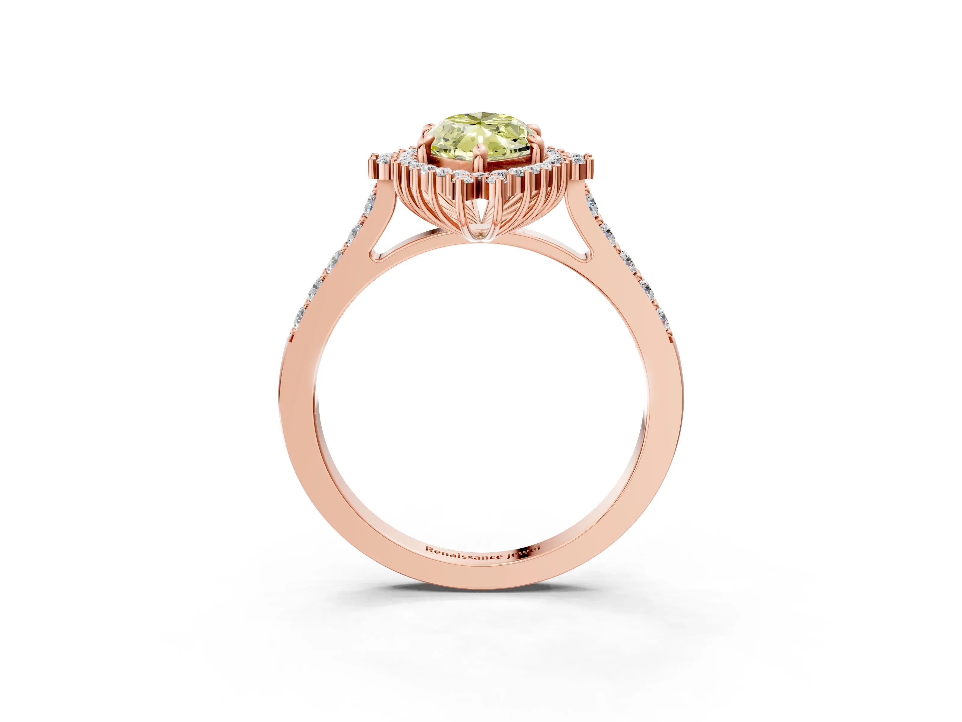 Rose gold Fancy Yellow Marquise Cut Cut Diamond Sunburst Halo Engagement Ring with Pavé Band_3