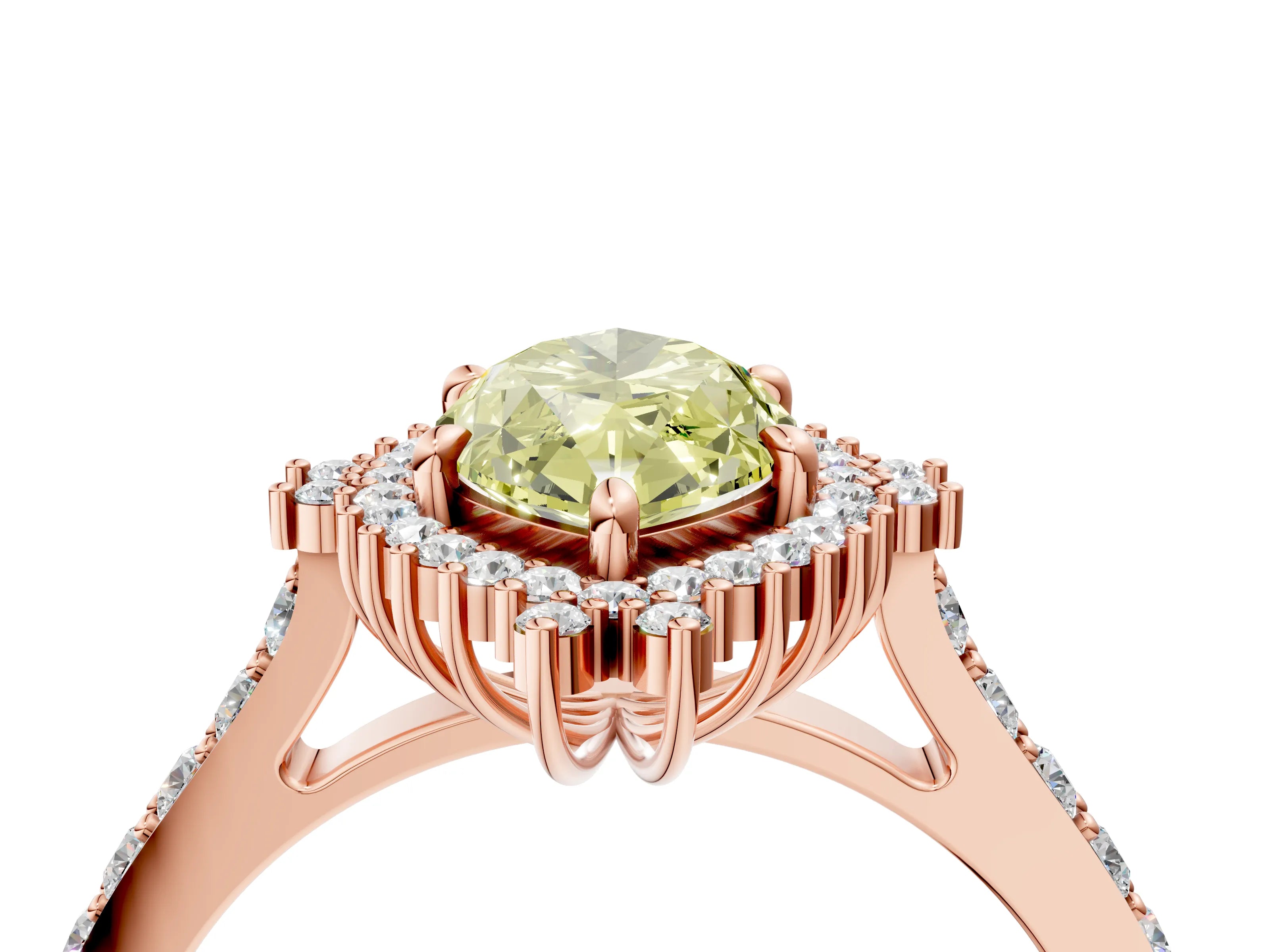 Rose gold Fancy Yellow Marquise Cut Cut Diamond Sunburst Halo Engagement Ring with Pavé Band_4