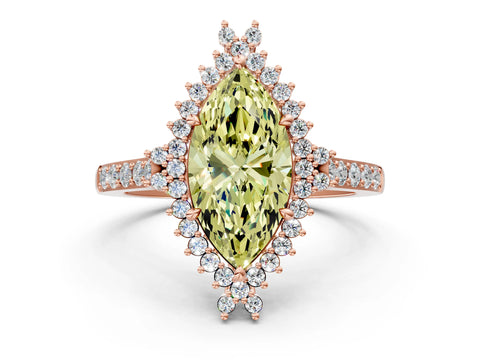 Rose gold Fancy Yellow Marquise Cut Cut Diamond Sunburst Halo Engagement Ring with Pavé Band