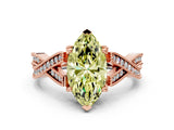 Rose gold Fancy Yellow Marquise Cut Cut Diamond Twisted Band with Milgrain Pave Setting and Four-Prong Setting