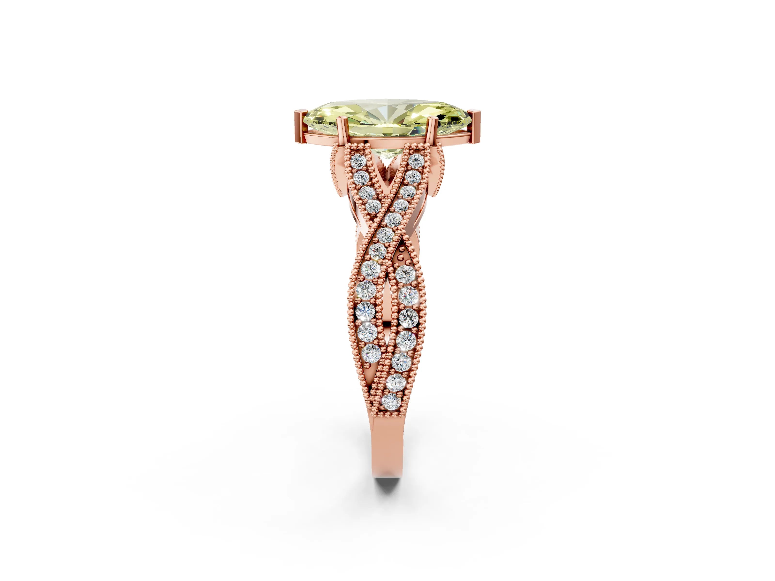 Rose gold Fancy Yellow Marquise Cut Cut Diamond Twisted Band with Milgrain Pave Setting and Four-Prong Setting_2