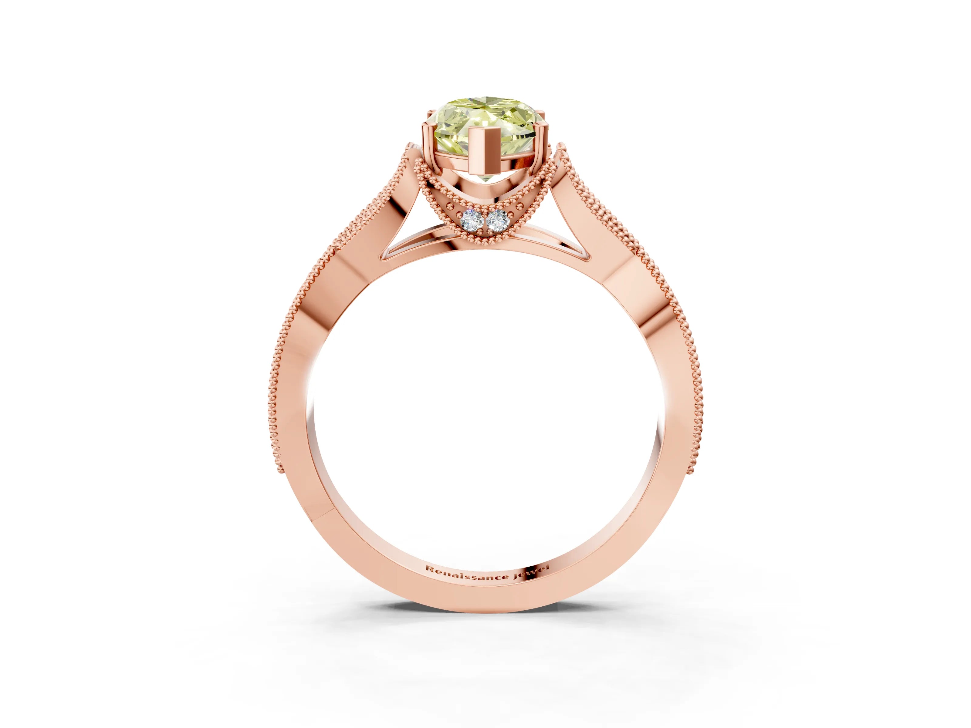 Rose gold Fancy Yellow Marquise Cut Cut Diamond Twisted Band with Milgrain Pave Setting and Four-Prong Setting_3