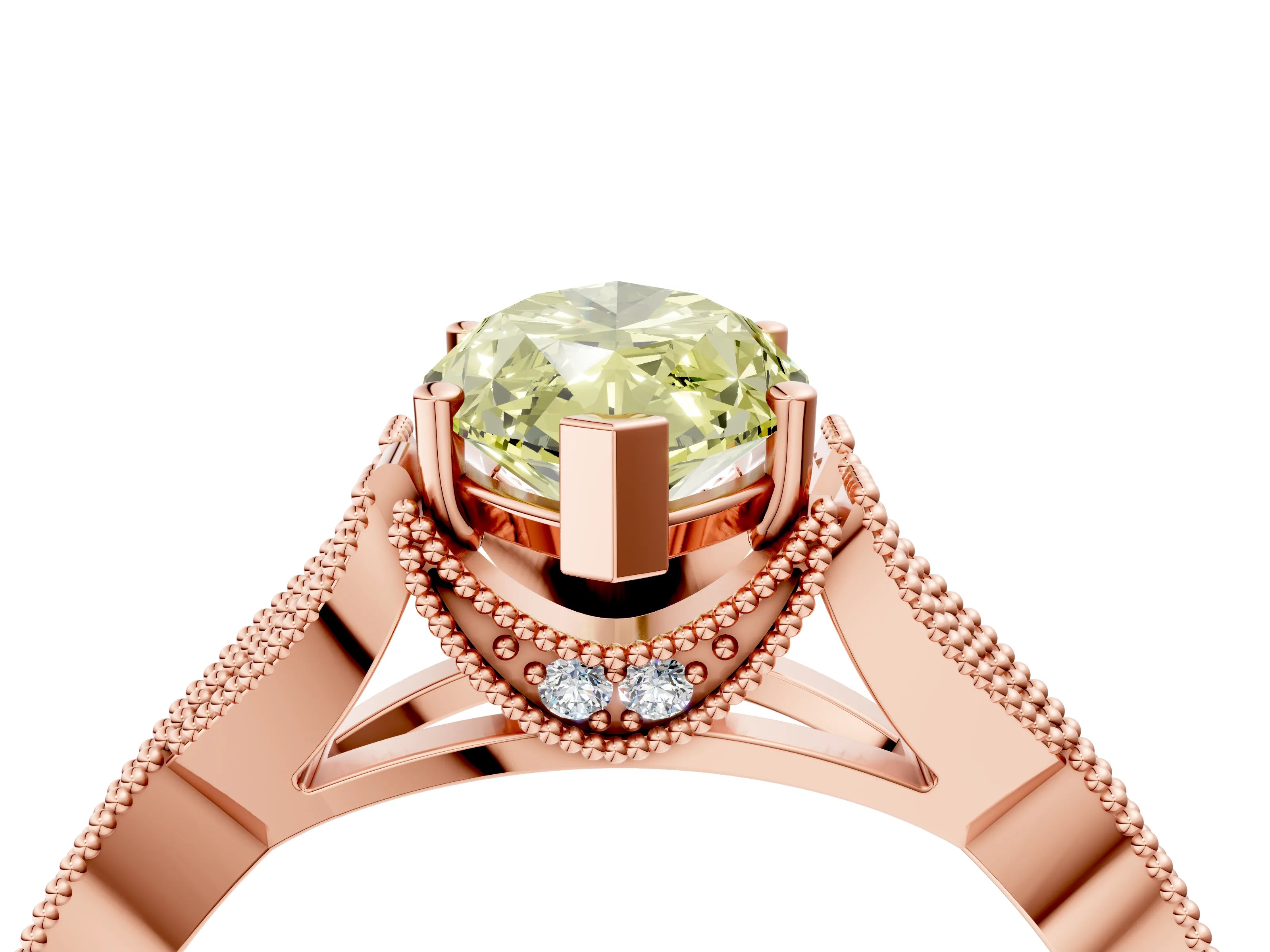 Rose gold Fancy Yellow Marquise Cut Cut Diamond Twisted Band with Milgrain Pave Setting and Four-Prong Setting_4