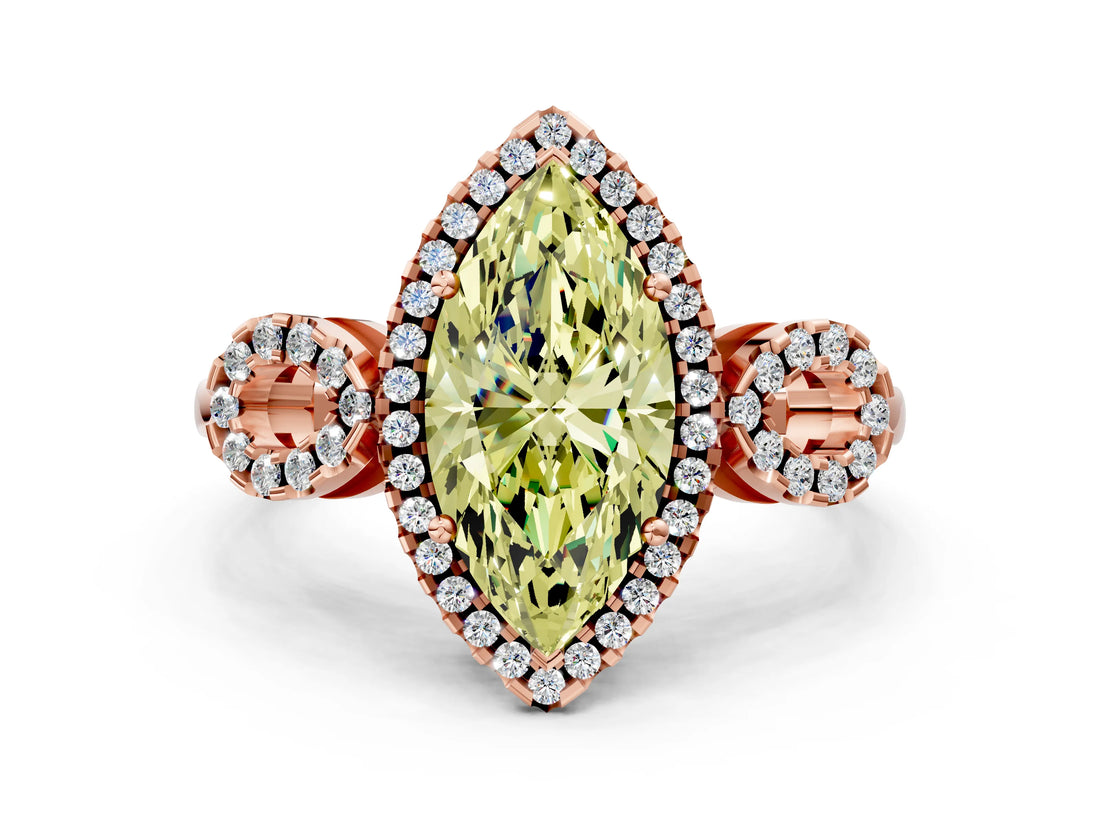 Rose gold Fancy Yellow Marquise Cut Cut Halo Diamond Infinity Band with Four-Prong Setting