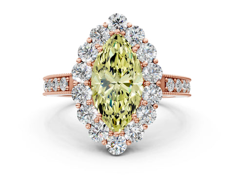 Rose gold Fancy Yellow Marquise Cut Cut Halo Diamond Pavé Engagement Ring with Milgrain Detailing_12