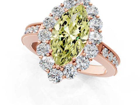 Rose gold Fancy Yellow Marquise Cut Cut Halo Diamond Pavé Engagement Ring with Milgrain Detailing_13