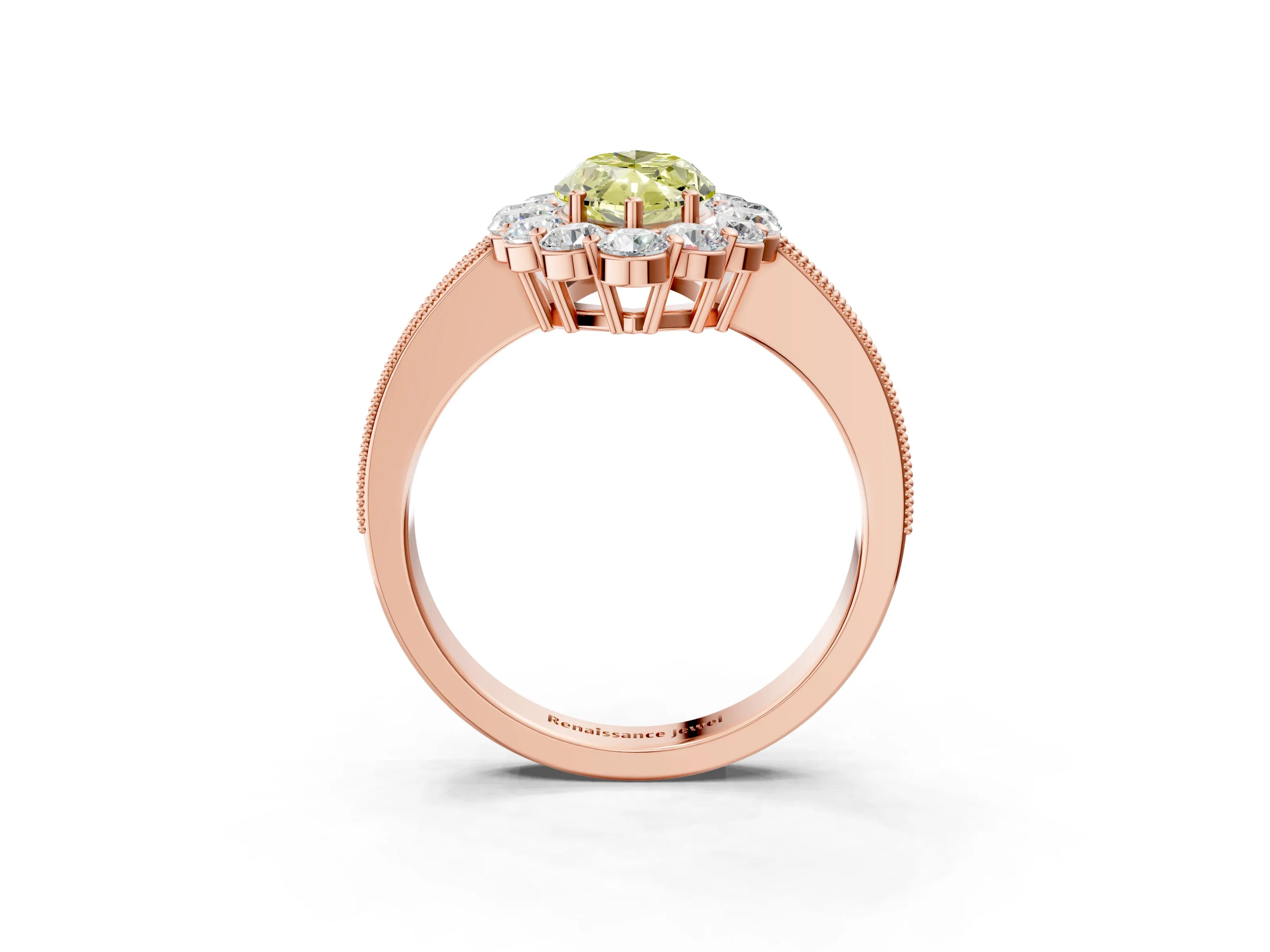 Rose gold Fancy Yellow Marquise Cut Cut Halo Diamond Pavé Engagement Ring with Milgrain Detailing_15