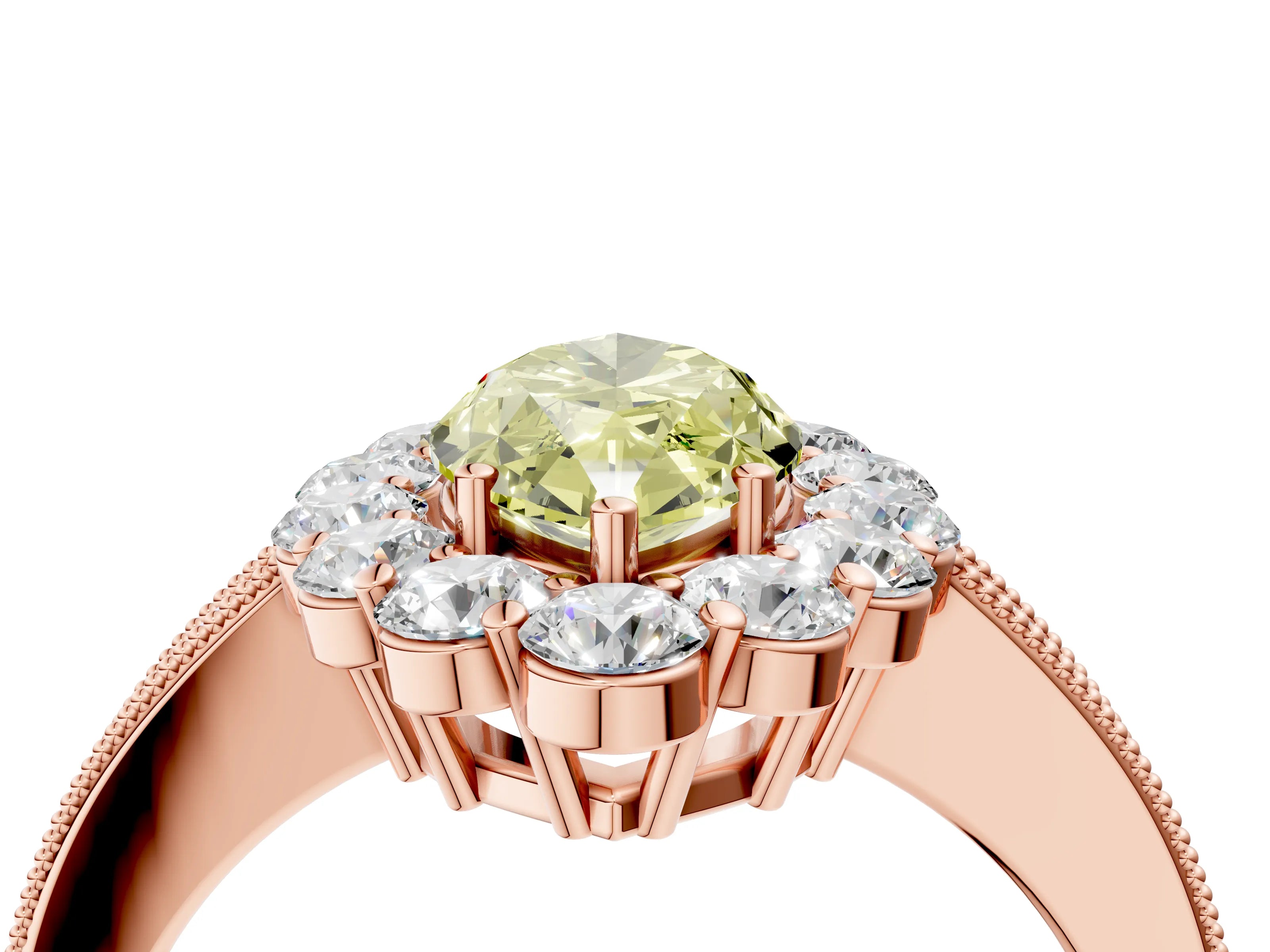 Rose gold Fancy Yellow Marquise Cut Cut Halo Diamond Pavé Engagement Ring with Milgrain Detailing_16