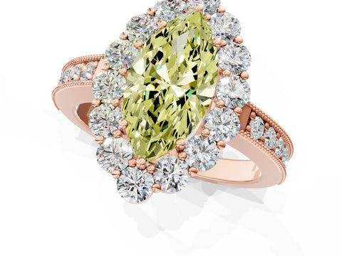 Rose gold Fancy Yellow Marquise Cut Cut Halo Diamond Pavé Engagement Ring with Milgrain Detailing_1