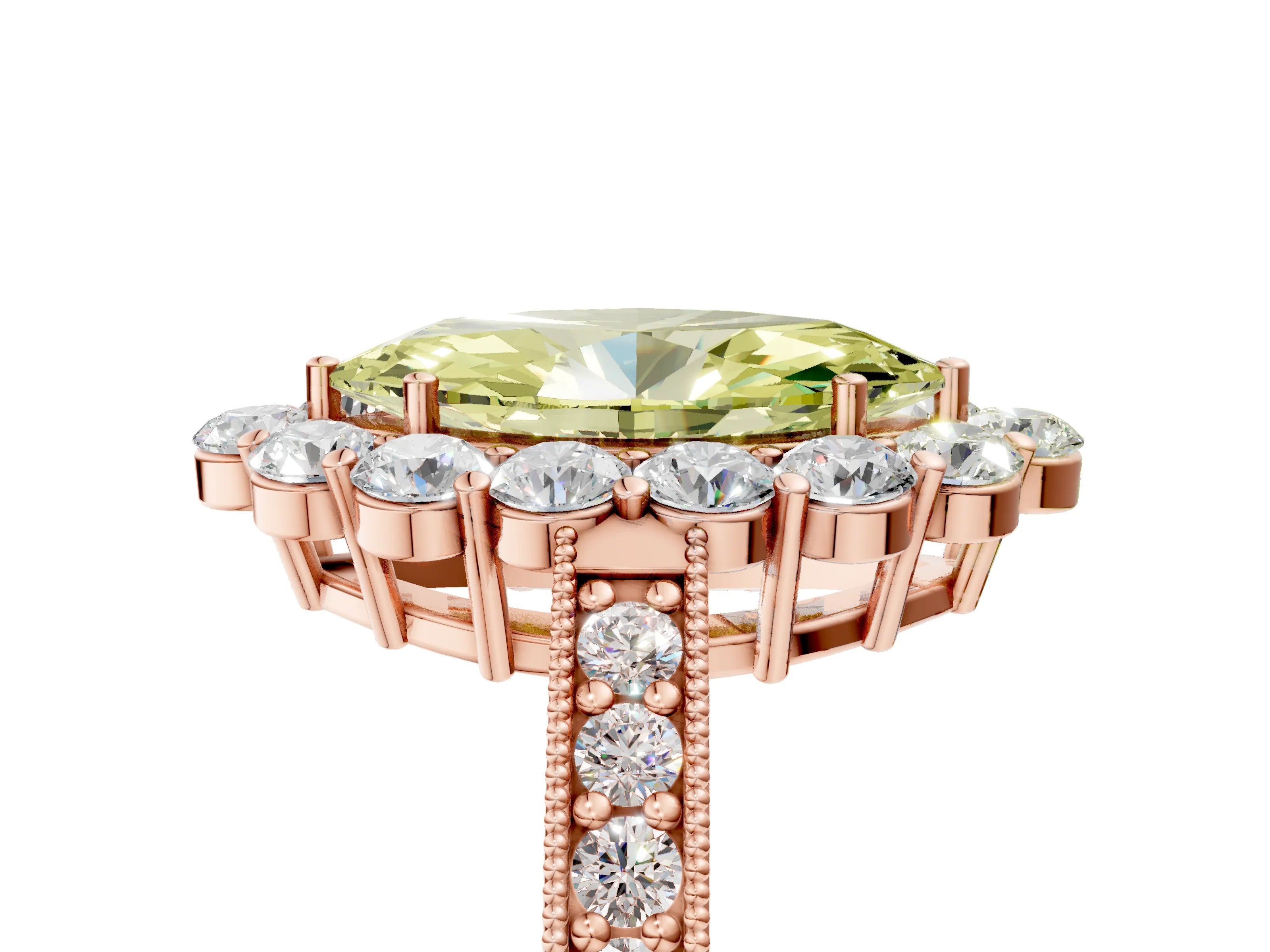 Rose gold Fancy Yellow Marquise Cut Cut Halo Diamond Pavé Engagement Ring with Milgrain Detailing_5