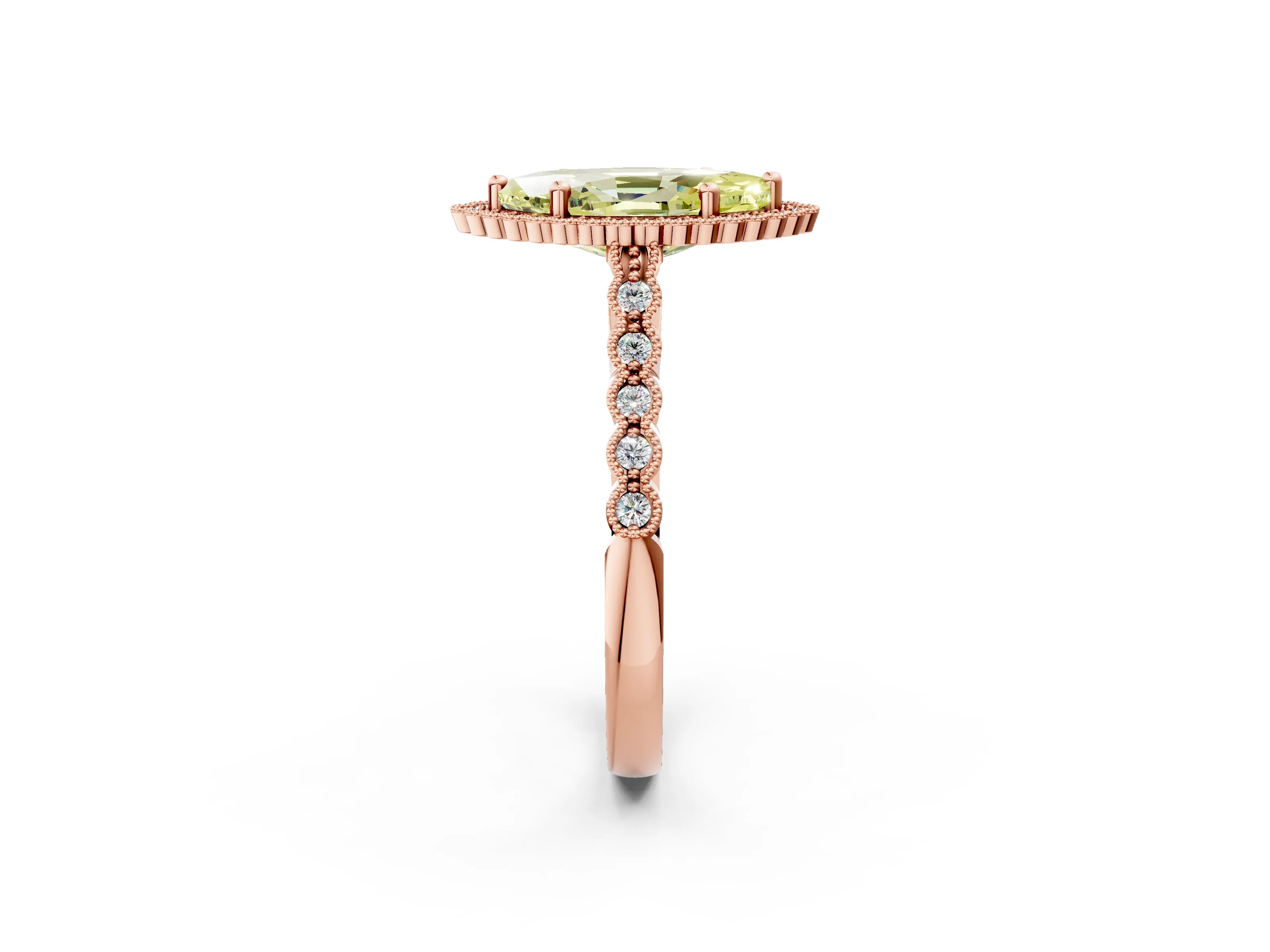 Rose gold Fancy Yellow Marquise Cut Cut Halo Pavé Solitaire Ring with Milgrain Band_2
