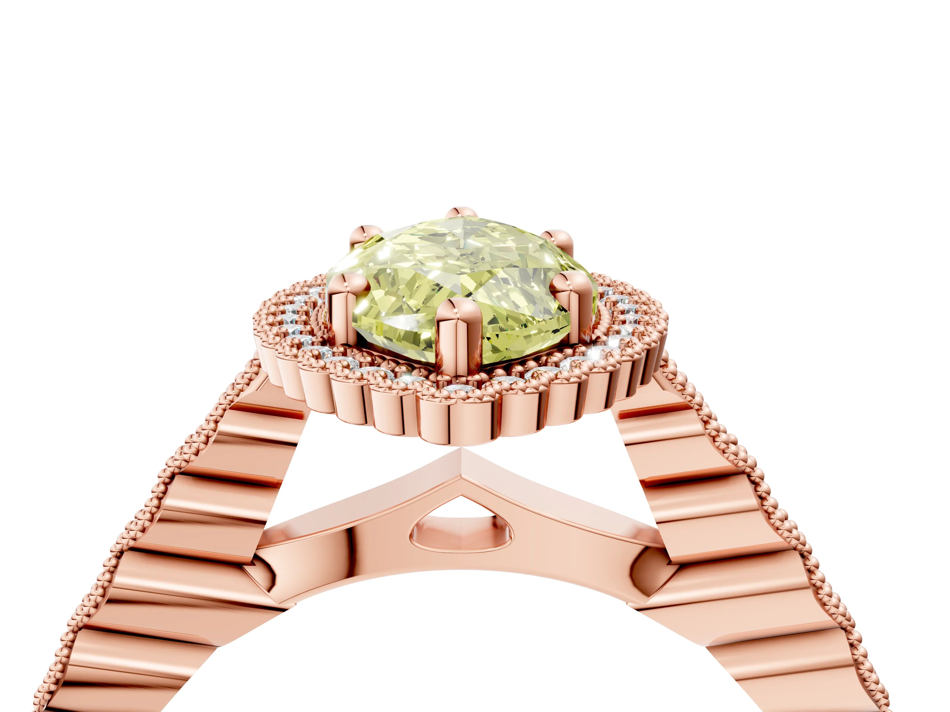 Rose gold Fancy Yellow Marquise Cut Cut Halo Pavé Solitaire Ring with Milgrain Band_4