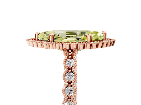Rose gold Fancy Yellow Marquise Cut Cut Halo Pavé Solitaire Ring with Milgrain Band_5
