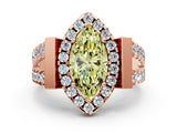 Rose gold Fancy Yellow Marquise Cut Cut Halo Split Shank Prong Set Ring