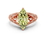 Rose gold Fancy Yellow Marquise Cut Cut Milgrain Pave Diamond Engagement Ring with Four-Prong Setting_3