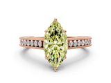 Rose gold Fancy Yellow Marquise Cut Cut Pave Band Milgrain Solitaire Ring