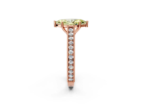 Rose gold Fancy Yellow Marquise Cut Cut Pave Band Milgrain Solitaire Ring