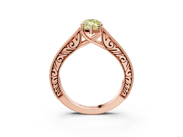 Rose gold Fancy Yellow Marquise Cut Cut Pave Band Milgrain Solitaire Ring