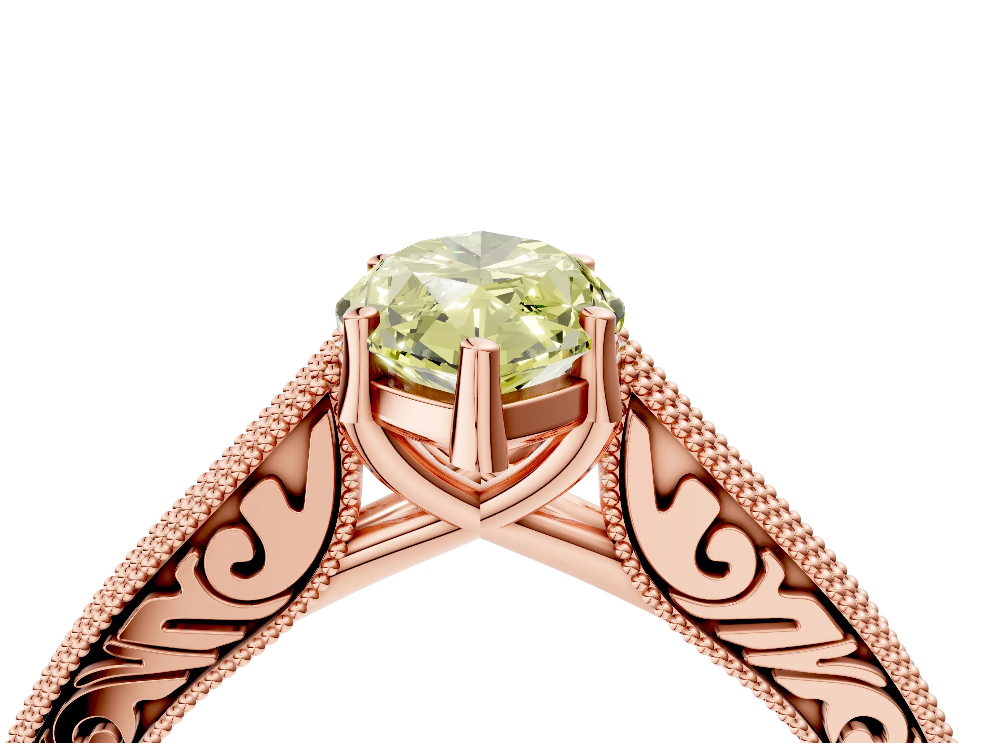 Rose gold Fancy Yellow Marquise Cut Cut Pave Band Milgrain Solitaire Ring_4