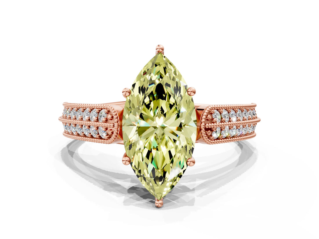 Rose gold Fancy Yellow Marquise Cut Cut Pave Split Shank Engagement Ring with Four-Prong Setting