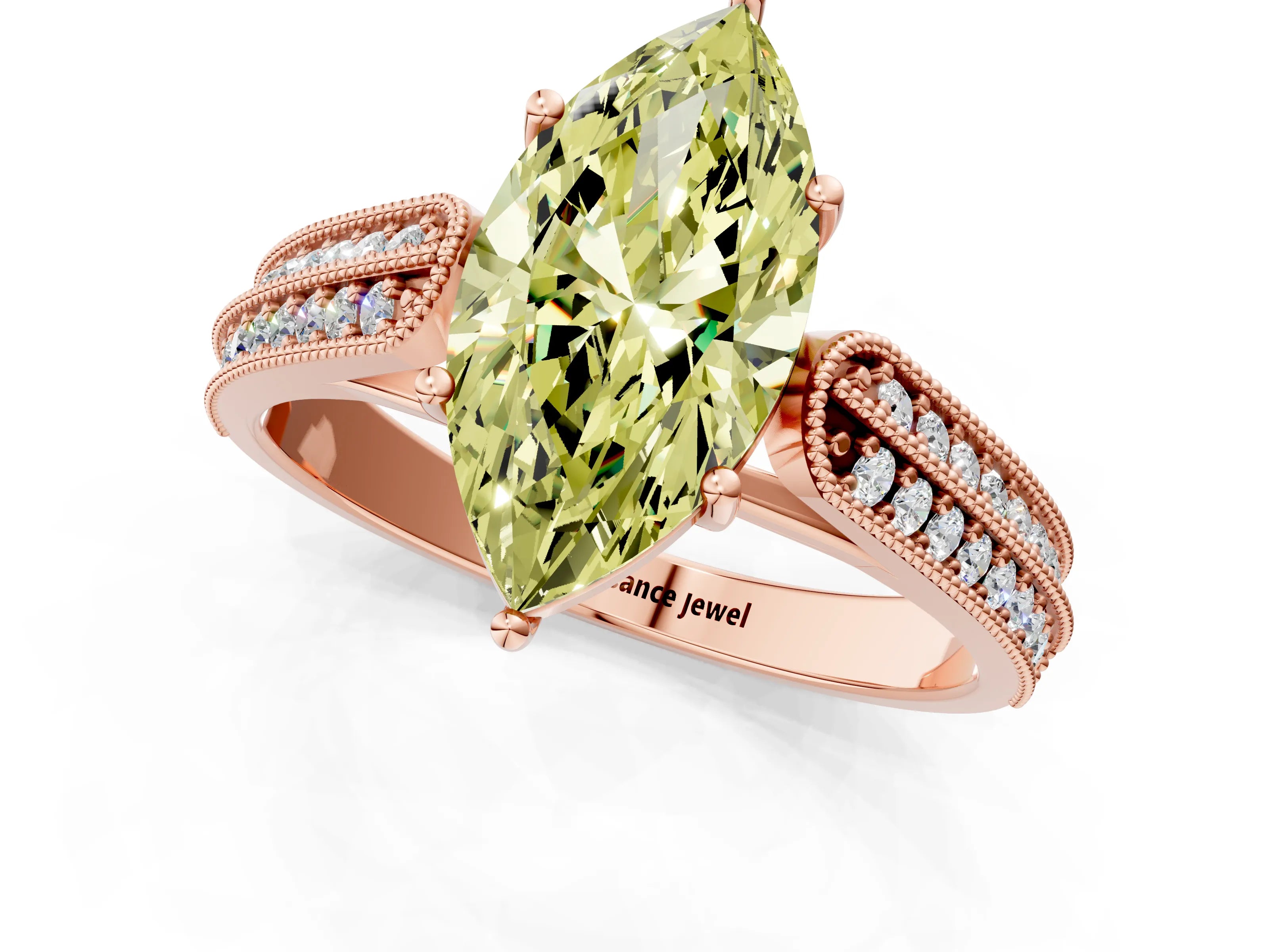 Rose gold Fancy Yellow Marquise Cut Cut Pave Split Shank Engagement Ring with Four-Prong Setting_1