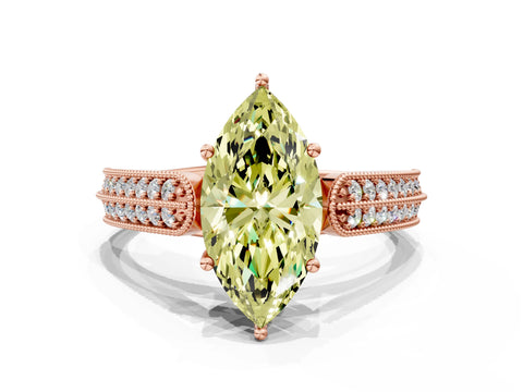 Rose gold Fancy Yellow Marquise Cut Cut Pave Split Shank Engagement Ring with Four-Prong Setting