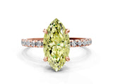 Rose gold Fancy Yellow Marquise Cut Diamond Brilliant Solitaire Ring with Pavé Band and Four-Prong Setting