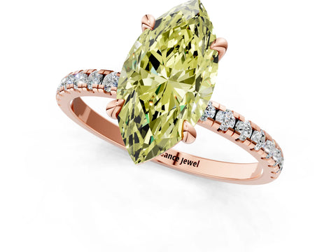 Rose gold Fancy Yellow Marquise Cut Diamond Brilliant Solitaire Ring with Pavé Band and Four-Prong Setting_1