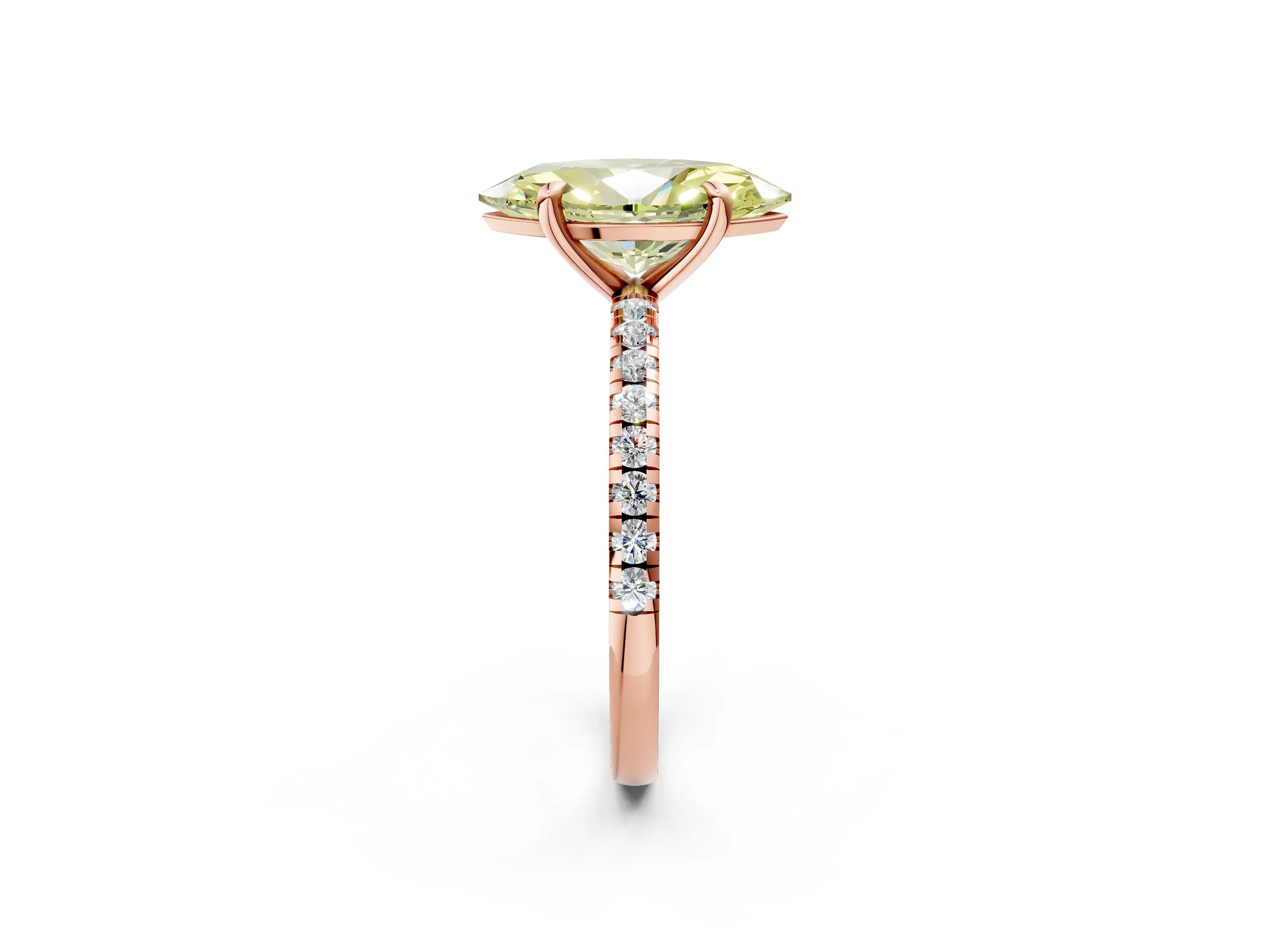 Rose gold Fancy Yellow Marquise Cut Diamond Brilliant Solitaire Ring with Pavé Band and Four-Prong Setting_2