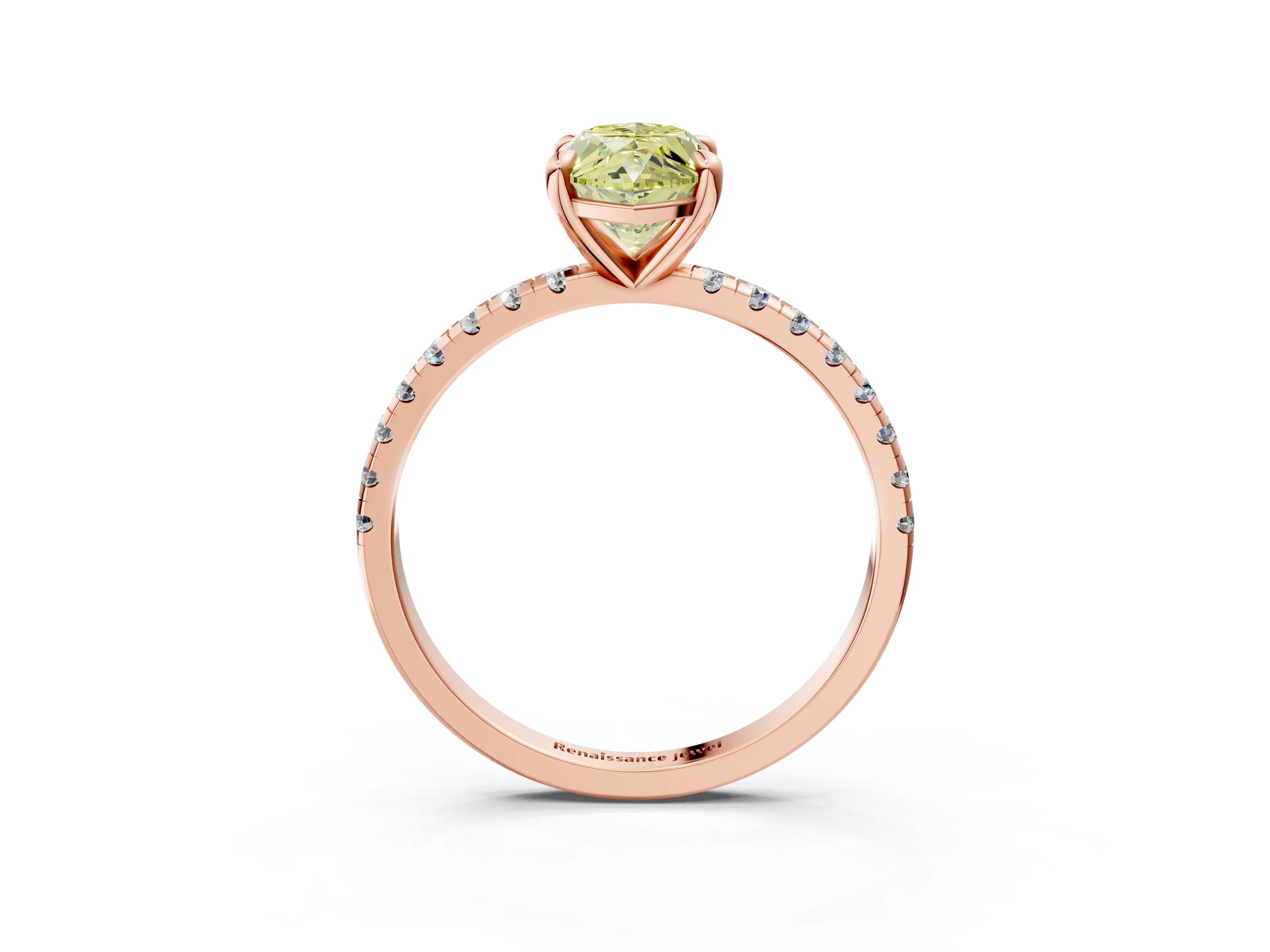 Rose gold Fancy Yellow Marquise Cut Diamond Brilliant Solitaire Ring with Pavé Band and Four-Prong Setting_3