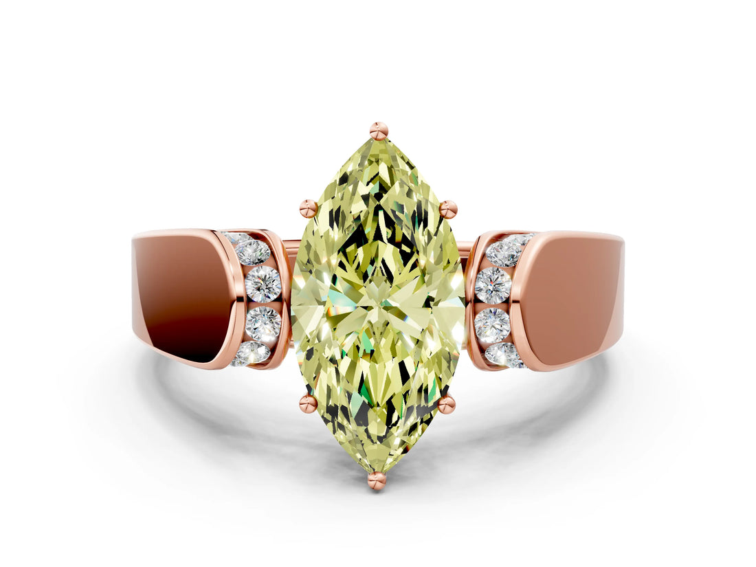 Rose gold Fancy Yellow Marquise Cut Diamond Channel Set Solitaire Ring with Four-Prong Setting_36