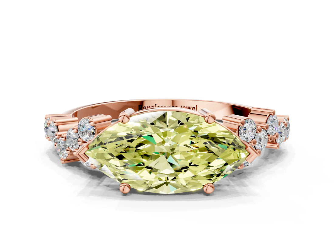 Rose gold Fancy Yellow Marquise Cut Diamond Cluster Pavé Band with Four-Prong Setting_3