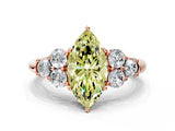 Rose gold Fancy Yellow Marquise  Cut Diamond Cluster Ring with Round Accent Stones and Prong Setting on a Classic Band_34