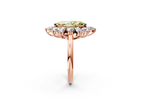Rose gold Fancy Yellow Marquise Cut Diamond Cluster Ring with Round and Baguette Stones, Split Shank Band, Prong Setting_2