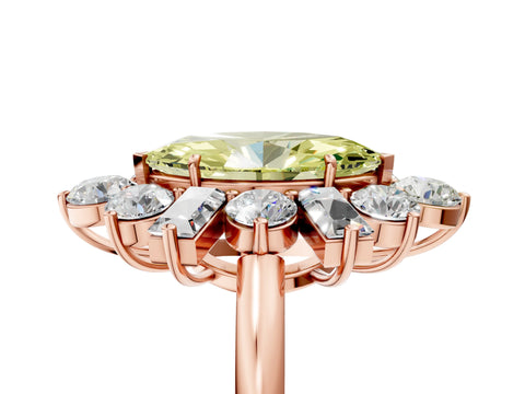 Rose gold Fancy Yellow Marquise Cut Diamond Cluster Ring with Round and Baguette Stones, Split Shank Band, Prong Setting_5