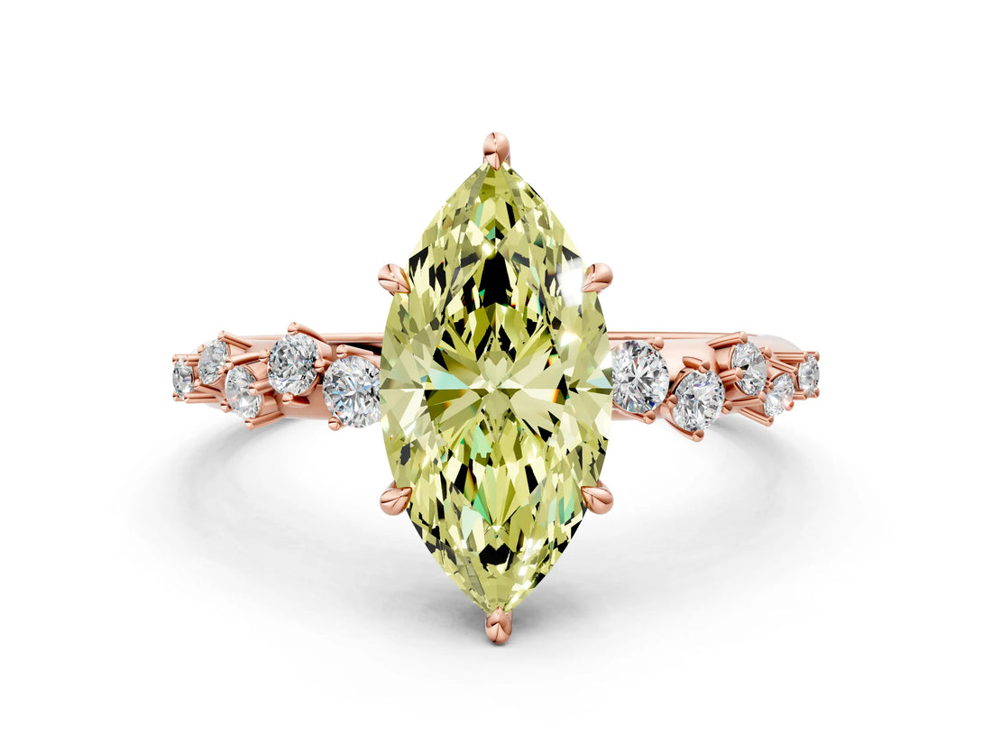 Rose gold Fancy Yellow Marquise Cut Diamond Cluster Side Stone Solitaire Ring with Prong Setting_29