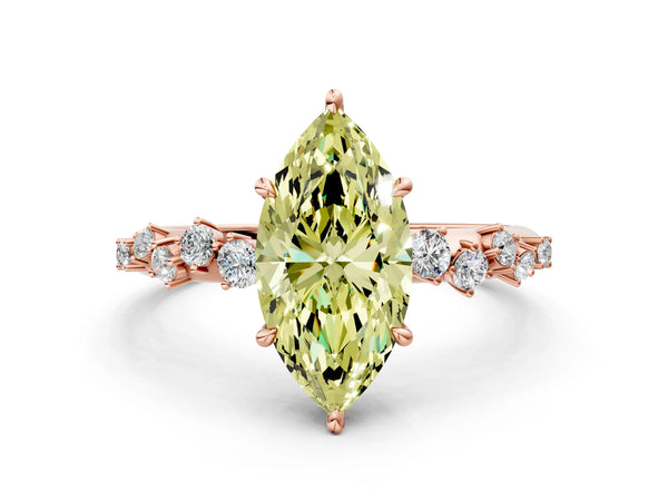 Rose Gold Marquise Graduated Cluster Engagement Ring Setting for Fancy Yellow Center