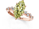 Rose gold Fancy Yellow Marquise Cut Diamond Cluster Side Stone Solitaire Ring with Prong Setting_30