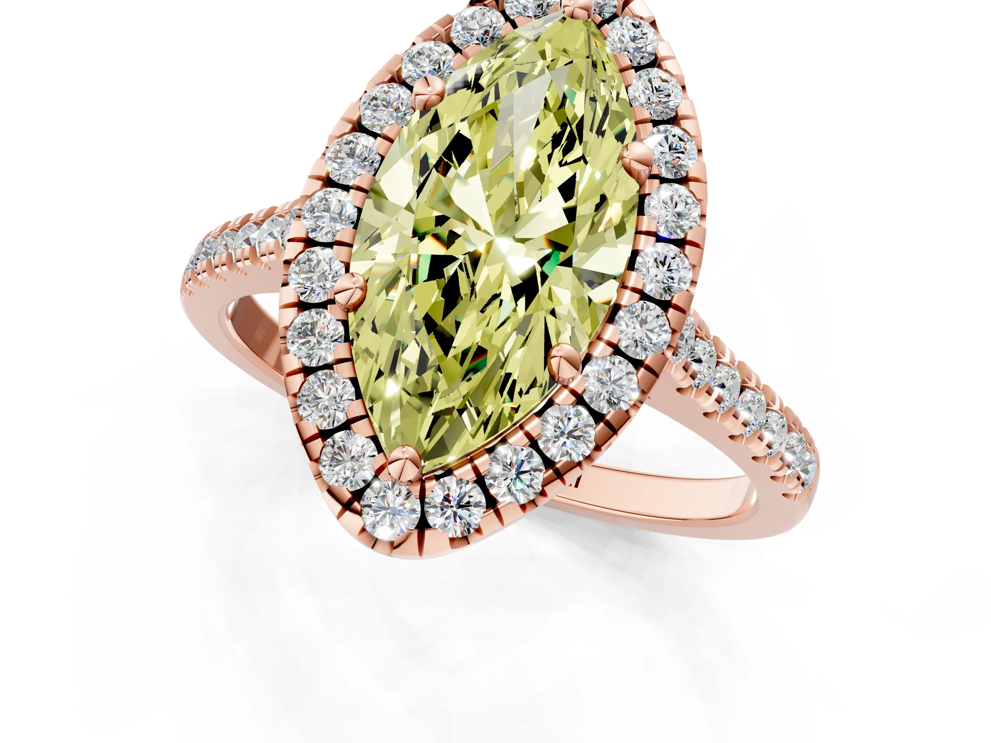 Rose gold Fancy Yellow Marquise Cut Diamond Cushion Halo Ring with Pavé Band_1