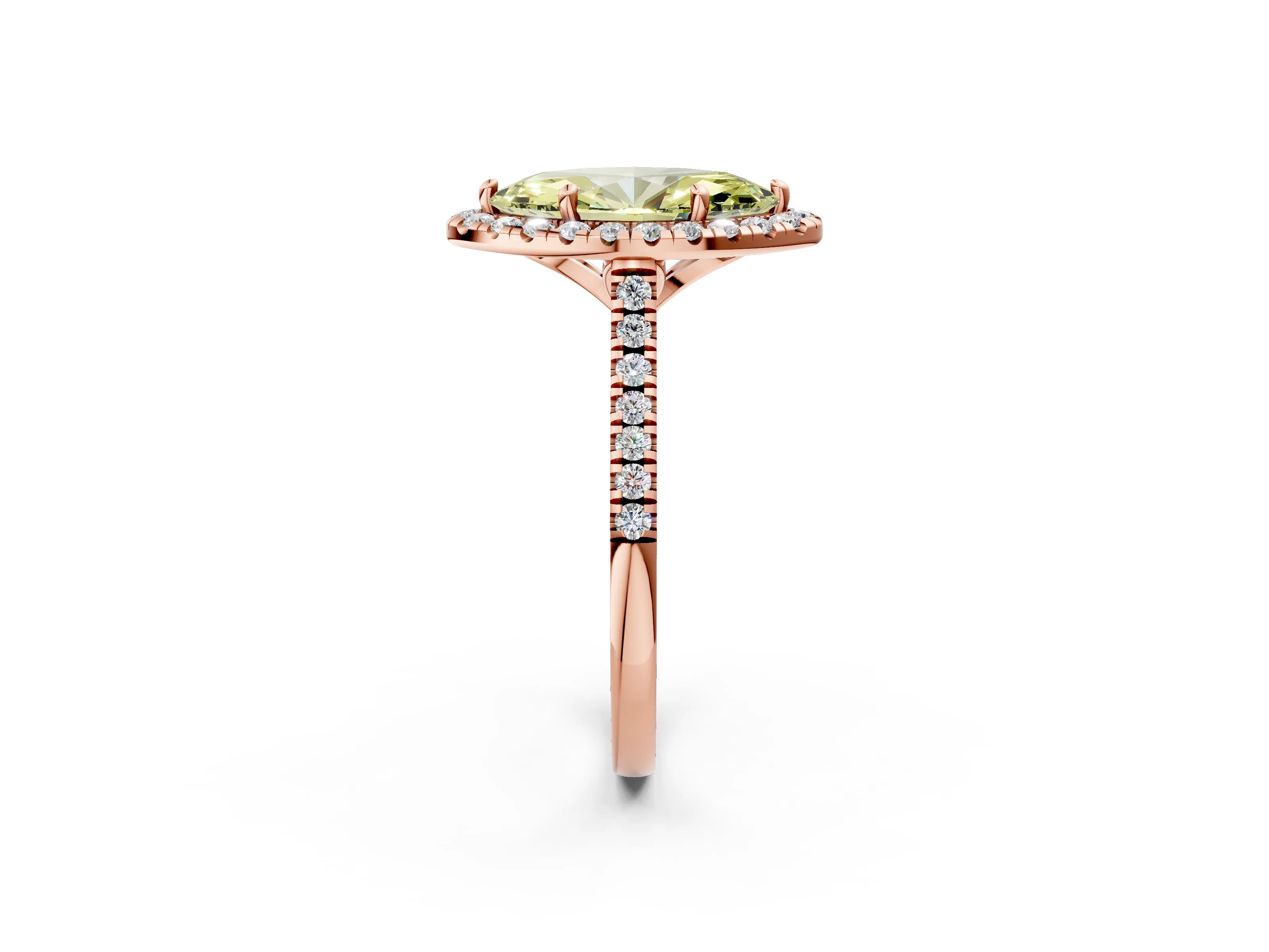 Rose gold Fancy Yellow Marquise Cut Diamond Cushion Halo Ring with Pavé Band_2